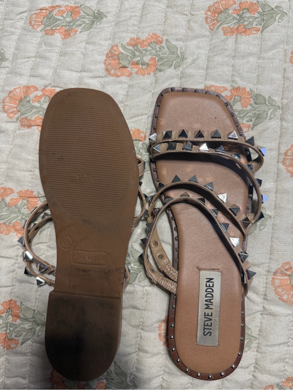 Steve Madden Tan Brown Studded Strappy Slide Sandals